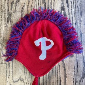 Phillies Mohawk knit cap with long tassels one size fits all.